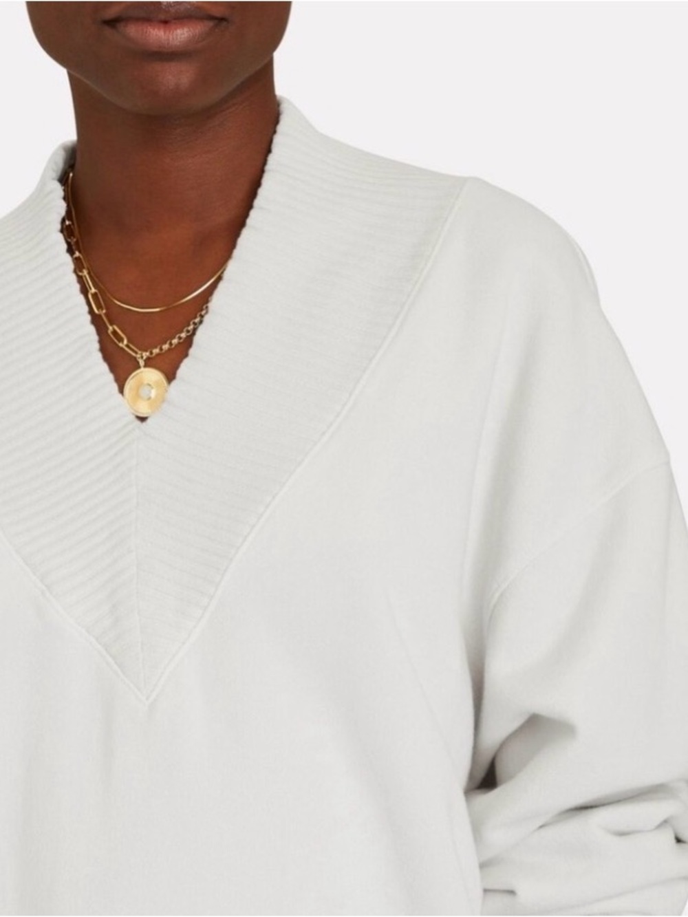 AGOLDE Cream Shawl Collar V-Neck Sweatshirt Size Small - Picture 3 of 5